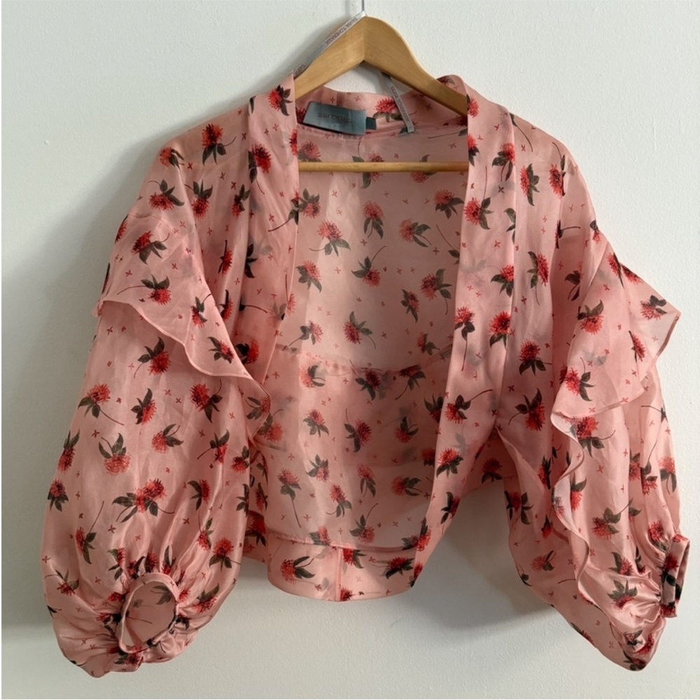 Silvia Tcherassi Pink Silk Floral Rose Print Shawl Kimono Shrug Bed Jacket L - Picture 4 of 12